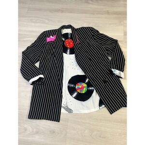 EXIT SHOPS Elvis Presley Blazer Jacket Black White Pinstripe Record Print Lining